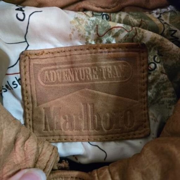 Vintage 90s Marlboro Suede Leather Bomber Jacket Mens L Rugged Distressed - Picture 6 of 16